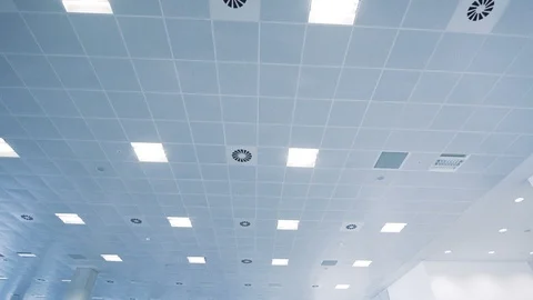 Corporate office ceiling panels and lights sci-fi style v2 Stock Footage 106393426