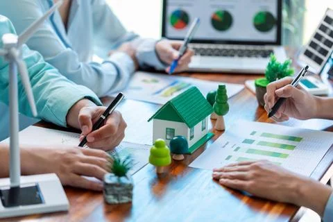 Corporate office conducted analysis with green, environmentally friendly ap.. Stock Photos