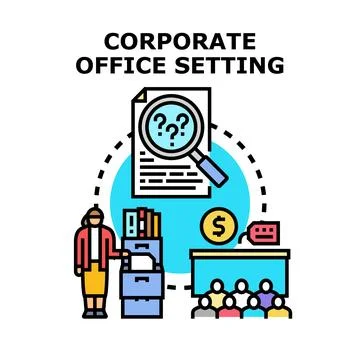 Corporate office setting process with business analysis Stock Illustration