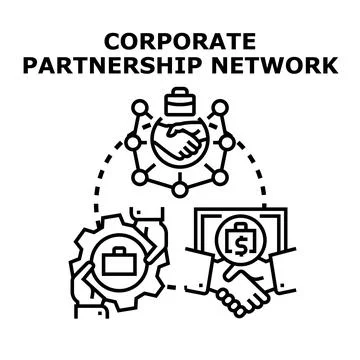 Corporate partnership network developing business collaboration strategy Stock Illustration