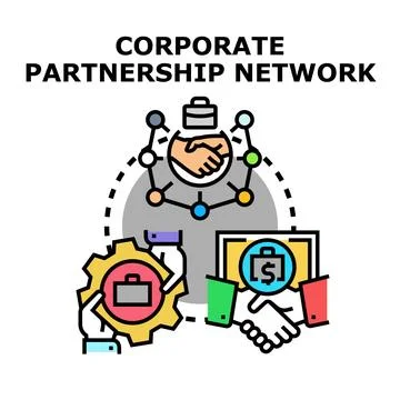 Corporate partnership network developing business collaboration strategy Stock Illustration