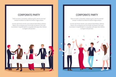 Corporate Party Posters Set Text Sample and People Stock Illustration