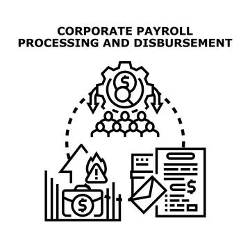 Corporate payroll processing and disbursement calculating employee salary Stock Illustration