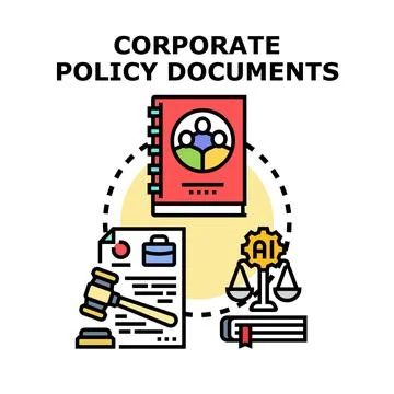 Corporate policy documents and artificial intelligence legal concept Stock Illustration