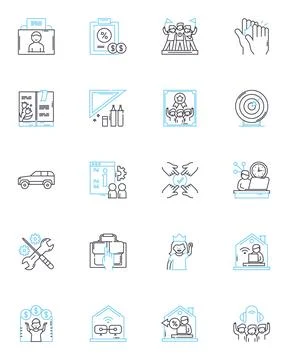Corporate positions linear icons set. CEO, COO, CFO, CMO, CTO, HR, Accountant Stock Illustration