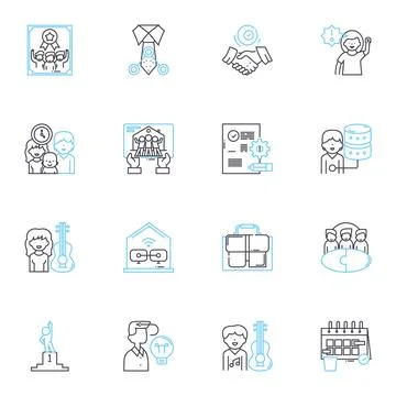 Corporate positions linear icons set. CEO, COO, CFO, CMO, CTO, HR, Accountant Stock Illustration