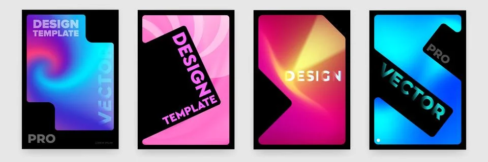 Corporate poster design template set. Black vertical covers with vibrant liquid Stock Illustration