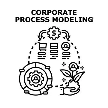 Corporate process modeling developing business growth strategy Stock Illustration