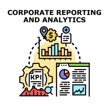 Corporate reporting and analytics concept with business data charts Stock Illustration