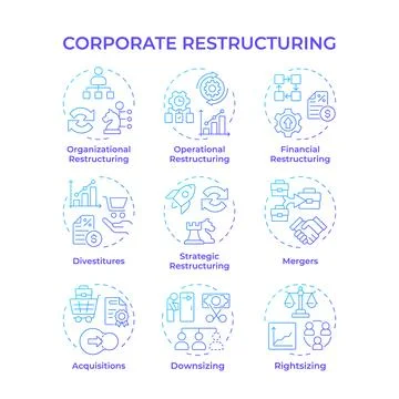 Corporate restructuring blue gradient concept icons Stock-Illustration