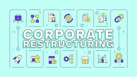 Corporate restructuring cyan word concept Stock Illustration
