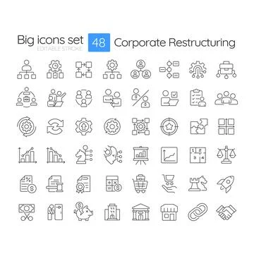 Corporate restructuring line icons set Stock Illustration