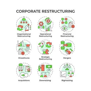Corporate restructuring multi color concept icons Stock Illustration