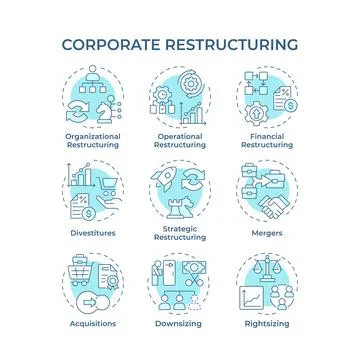 Corporate restructuring soft blue concept icons Stock Illustration