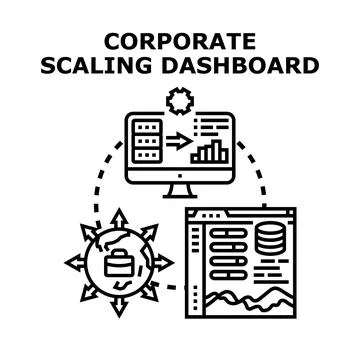 Corporate scaling dashboard analyzing global business growth Stock Illustration