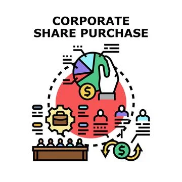 Corporate share purchase concept acquiring company stock Stock Illustration