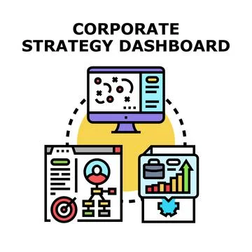 Corporate strategy dashboard visualizing business data analytics planning Stockillustratie