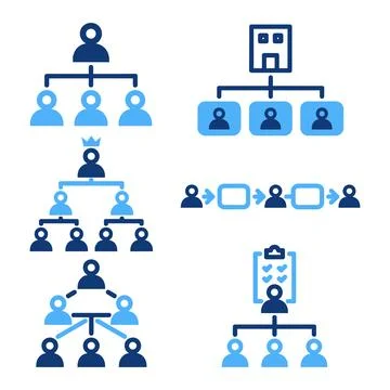 Corporate structure and business workflow icon set with hierarchy, structure Stock Illustration
