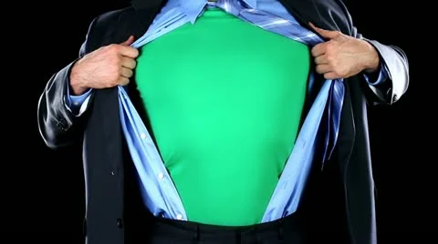 Corporate Superhero - Superman Clark Kent Tearing Open Shirt Suit Green Screen Stock Footage