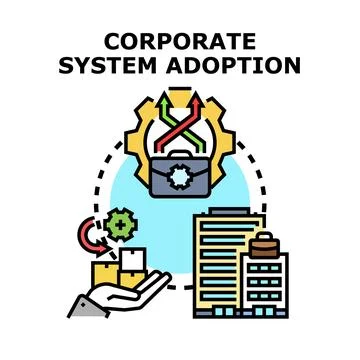 Corporate system adoption process implementing business strategy Stock Illustration