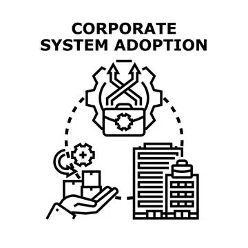 Corporate system adoption process implementing business strategy Stock Illustration