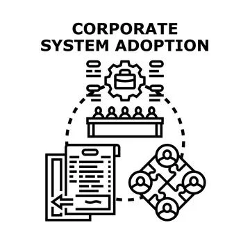 Corporate system adoption process workflow implementation Stock Illustration