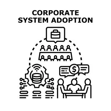 Corporate system adoption strategy implementing new technologies 스톡 일러스트