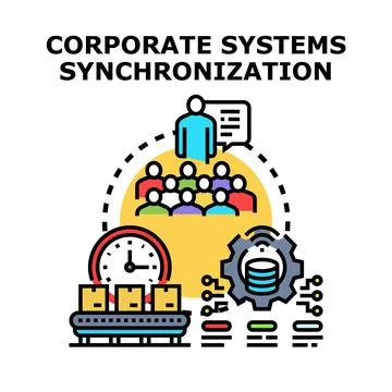 Corporate systems data synchronization and team collaboration Ilustração Stock