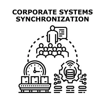 Corporate systems data synchronization and team collaboration Stock Illustration