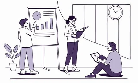 Corporate Team Analyzing Data in Office Meeting Stock Illustration