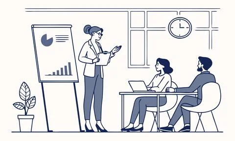Corporate Team Discussing Data in Office Meeting Stock Illustration