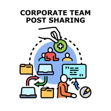 Corporate team sharing content online collaboration Stock Illustration