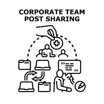 Corporate team sharing content online collaboration Stock Illustration