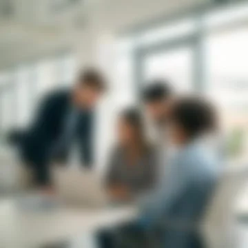 Corporate Team Solving Problems Candid Discussion in Modern Open Plan Office Stock Photos