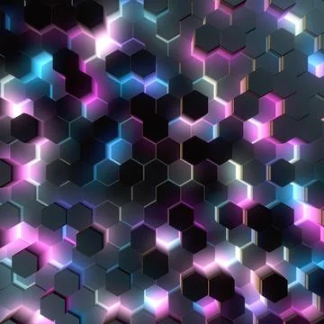 A corporate tech background with a volumetric hexagonal matrix. 3d rendering Stockillustratie