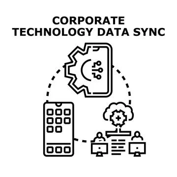 Corporate technology data synchronization across devices and cloud イラスト素材