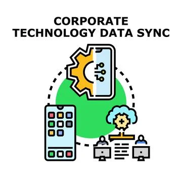 Corporate technology data synchronization across devices and cloud Stockillustratie
