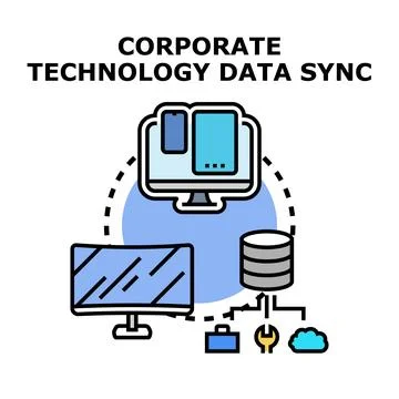 Corporate technology data syncing across devices database cloud Stock Illustration