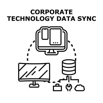 Corporate technology data syncing across devices database cloud Illustrazione stock