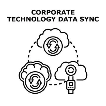 Corporate technology data syncing between cloud devices Illustrazione stock