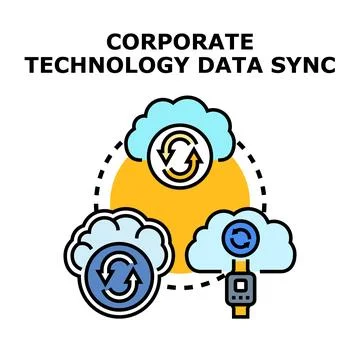 Corporate technology data syncing between cloud devices Stock Illustration