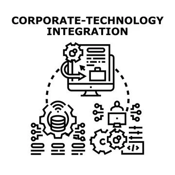 Corporate technology integration developing digital business processes 库存插图
