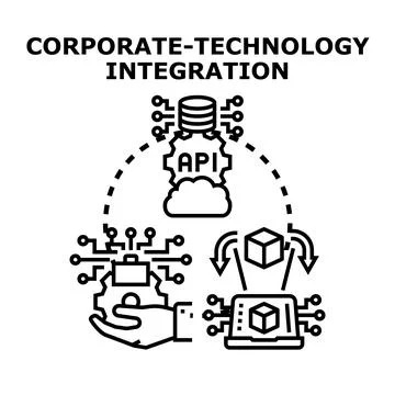 Corporate technology integration process connecting system information 스톡 일러스트
