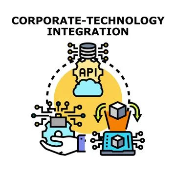 Corporate technology integration process connecting system information Stock Illustration