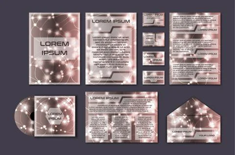 Corporate template set with glowing abstract layout. Vector company style for Stock Illustration