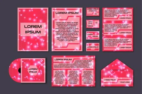 Corporate template set with glowing abstract layout. Vector company style for Stock Illustration