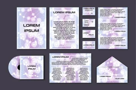 Corporate template set with glowing abstract layout. Vector company style for Stock Illustration