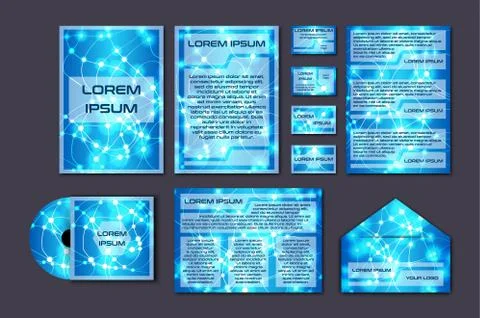 Corporate template set with glowing abstract layout. Vector company style for Stock Illustration