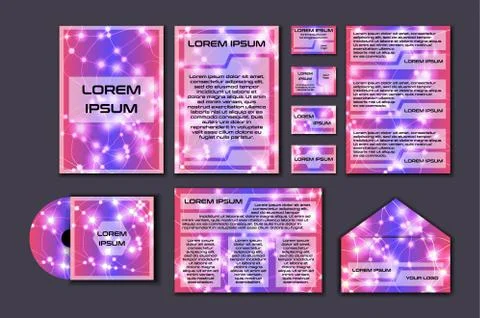 Corporate template set with glowing abstract layout. Vector company style for Stock Illustration