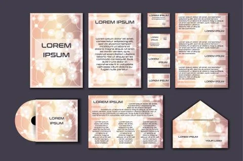 Corporate template set with glowing abstract layout. Vector company style for Stock Illustration